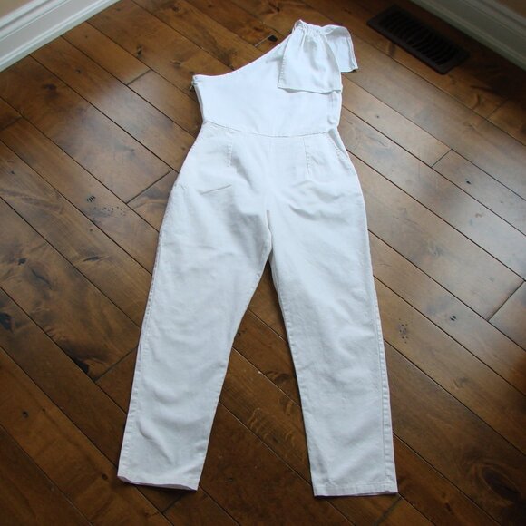 White One Shoulder Jumpsuit Sleeveless Cropped Ankle Pretty Little Thing Size 4 - Picture 4 of 14